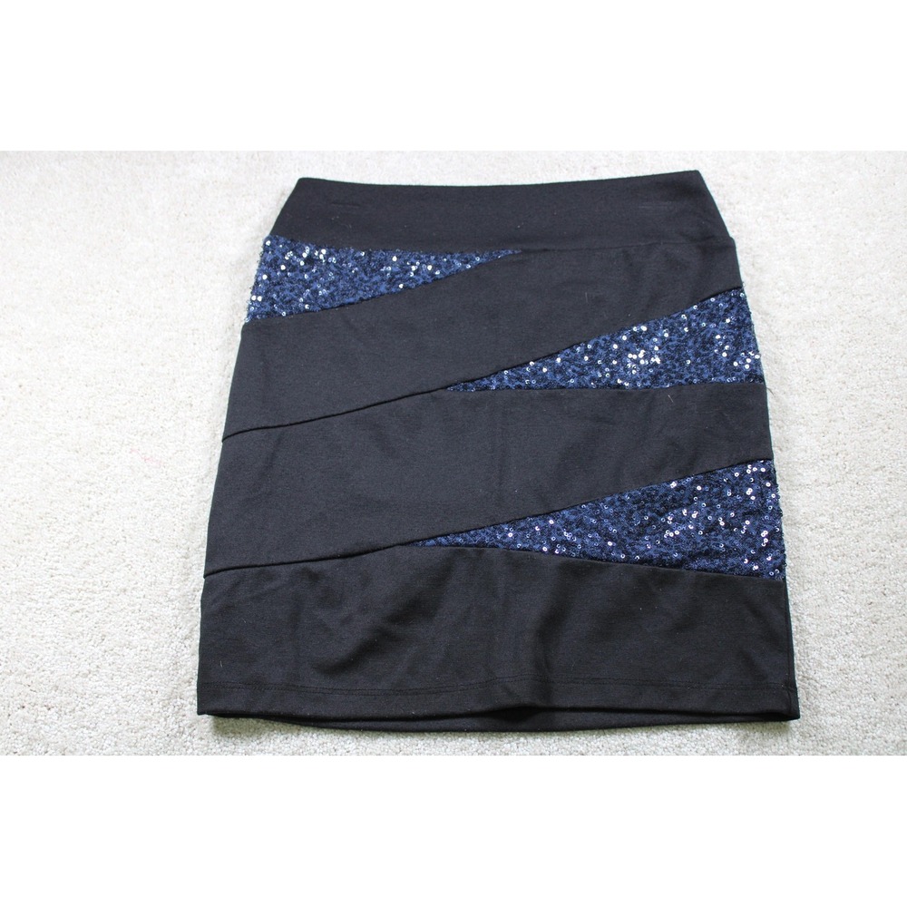 Maurices Skirt Womens XS Black Blue Sequin Striped Bodycon Party Mini Stretch